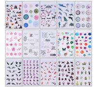 FineInno 15 Feuilles Autocollant de Résine Époxy, Matériaux de Remplissages en Résine, Autocollant Holographique pour Bijoux Artisanat Décoratif, Scrapbooking (Colorful Stickers)