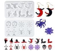 FineInno 2 pcs Halloween Moule Époxy Résine Moule à Boucles d'oreilles Moulle Bijoux Silicone Earring Resin Molds pour Boucles d'oreilles, Colliers, pendentifs, Breloques Faits Main