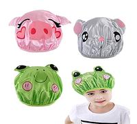 FineInno 3 Pièces Bonnet de Douche Réutilisable Pig Kids Shower Cap Couverture de Cheveux Motif Animaux Imperméable Double Couche Etanche Caps