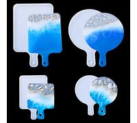 FineInno 4Pcs Moulle Resine Planche à découper avec poignée Moulle Silicone Epoxy Moule de Plateau Fruits pour Coaster,Plateau de Service (Tray Molds)