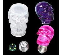 FineInno Moule Resine Ampoule, Moule Silicone 3D Crâne Lampe avec Chip et Cap, Skull Bulb Resin Mold, Epoxy Moule Veilleuse pour Artisanat Décoration (Moule Ampoule)