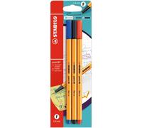Fineliner - STABILO point 88 - lot de 3 - rouge, bleu, noir