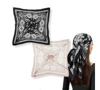 FINELYCR 2 Pièces Foulard Soie, Carré Foulard Cheveux, Polyvalent Foulards Bandana, 70 x 70 cm, Noir et Camel Femmes Grand Foulards Carrés, pour Offrir, Décoration