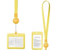 FINELYCR 2 Pièces Porte Carte avec Cordon, Jaune Porte Badge Plastique avec Tour de Cou Rétractable, Protege Badge Horizontal et Vertical, pour Travail, Étude, Expositions