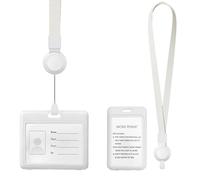 FINELYCR 2 Pièces Porte Carte avec Cordon, Porte Badge Plastique Blanc avec Tour de Cou Rétractable, Protege Badge Horizontal et Vertical, pour Travail, Étude, Expositions