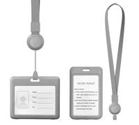 FINELYCR 2 Pièces Porte Carte avec Cordon, Protege Badge Horizontal et Vertical, Porte Badge Plastique Gris avec Tour de Cou Rétractable, pour Travail, Étude, Expositions