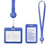 FINELYCR 2 Pièces Porte Carte avec Cordon, Protege Badge Horizontal et Vertical, Porte Badge Plastique Bleu avec Tour de Cou Rétractable, pour Travail, Étude, Expositions