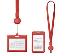 FINELYCR 2 Pièces Porte Carte avec Cordon, Protege Badge Horizontal et Vertical, Porte Badge Plastique Rouge avec Tour de Cou Rétractable, pour Travail, Étude, Expositions