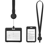 FINELYCR 2 Pièces Protege Badge, Horizontal et Vertical Porte Carte avec Cordon, Porte Badge Plastique Noir avec Tour de Cou Rétractable, pour Travail, Étude, Expositions