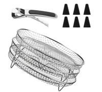 FINELYCR 3 Pièces Grille pour Air Fryer, Rond Support de Friteuse à Air, Acier Inoxydable Grille de Cuisson Air Fryer, avec Clips Anti-Brûlure et Pieds en Silicone, pour Four, Friteuse à Air