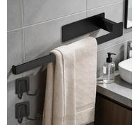 FINELYCR 33 cm Porte Serviette sans Percage, Barre Serviette Salle de Bain en Acier Inoxydable, Noir Barres Porte-Serviettes, Comprend 2 Crochets Autocollants - pour Salle Bain, Cuisine, Autres Lieux