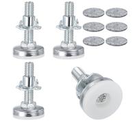 FINELYCR 4 Pezzi Viti Piedini Regolabili per Mobili, Argento e Bianco, M10 × 38 mm Livellatori Vite di Regolazione, Con Feltrino Autoadesivo e Dado a Quattro Punte, per Armadi, Sedie, Tavoli
