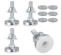 FINELYCR 4 Pièces Pied Reglable pour Meuble, M8 × 38 mm Pieds Vis Réglables Hauteur, Argent et Blanc, avec Patin en Feutre Autocollant et Écrou à Quatre Broches, pour Armoires, Chaises, Tables