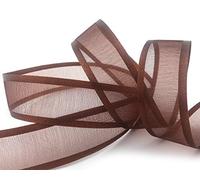 finemark 25 m x 25 mm Ruban en mousseline de soie avec bord en satin marron (48) Ruban décoratif en mousseline de soie semi-transparent brillant sans fil organza