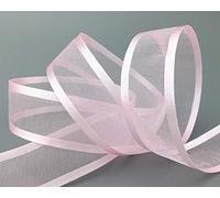 finemark 25 m x 25 mm Ruban en mousseline de soie avec bord en satin rose clair (50) Ruban décoratif en mousseline de soie semi-transparent brillant sans fil organza