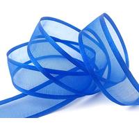 finemark 25 m x 25 mm - Ruban en mousseline de soie avec bord satiné - Bleu roi (77) - Ruban décoratif en mousseline de soie semi-transparent brillant sans fil organza