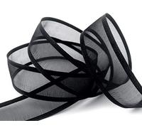 finemark 25 m x 25 mm Ruban en mousseline de soie avec bord satiné noir (09) Ruban décoratif en mousseline de soie semi-transparent brillant sans fil organza