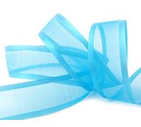 finemark 25 m x 25 mm Ruban en mousseline de soie avec bord satiné Turquoise (72) Ruban décoratif en mousseline de soie semi-transparent brillant sans fil organza