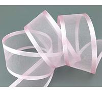 finemark 25 m x 38 mm Ruban en mousseline de soie avec bord en satin rose clair (50) Ruban décoratif en mousseline de soie semi-transparent brillant sans fil organza