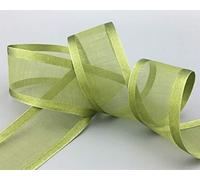 finemark 25 m x 38 mm Ruban en mousseline de soie avec bord satin vert olive (25) vert mousseline de soie décorative Ruban cadeau semi-transparent brillant sans fil organza