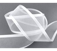 finemark 25 m x 38 mm Ruban en mousseline de soie avec bord satiné blanc (01) Ruban décoratif en mousseline de soie semi-transparent brillant sans fil organza