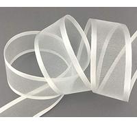 finemark 25 m x 38 mm Ruban en mousseline de soie avec bord satiné Ivoire (02) Ruban décoratif en mousseline de soie semi-transparent brillant sans fil organza