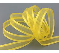 finemark 50 m x 10 mm Ruban en mousseline de soie avec bord en satin jaune (15) Ruban décoratif en mousseline de soie semi-transparent brillant sans fil organza