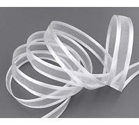 finemark 50 m x 10 mm Ruban en mousseline de soie avec bord satiné blanc (01) Ruban décoratif en mousseline de soie semi-transparent brillant sans fil organza