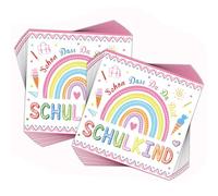 finemark Lot de 20 serviettes de rentrée des classes pour fille - Décoration de table arc-en-ciel - Décoration de table et de fête scolaire - 33 x 33 cm - Décoration de rentrée des classes 2025