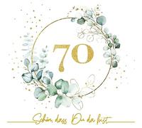 finemark Lot de 20 serviettes de table en papier pour le 70e anniversaire Eucalyptus avec inscription en allemand « Schön, dass Du da bist » Doré Avec motif « Schön, dass Du da bist » 33 x 33 cm