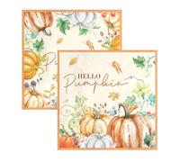 finemark Lot de 20 serviettes en papier pour décoration de table d'automne avec citrouille Hello Pumpkin Serviettes de fête, d'anniversaire, de mariage, de Noël, 33 x 33 cm