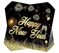 finemark Lot de 20 serviettes noires et dorées pour décoration du Nouvel An 2025, décoration d'anniversaire, Nouvel An 2025, chemin de table en papier, serviettes de Noël, décorations de table pour