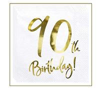 finemark Lot de 20 serviettes pour anniversaire 90 ans, 3 couches, 33 x 33 cm, décoration de table d'anniversaire 90 ans, blanc doré