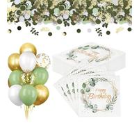 finemark Lot de 30 serviettes Happy Birthday + 100 confettis décoration d'anniversaire + 20 ballons - Décoration de table pour fête d'anniversaire, serviettes en papier pour mariage, printemps, Pâques