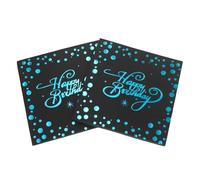 finemark Lot de 40 serviettes d'anniversaire en papier pelliculé, noires, 33 x 33 cm, pour décoration de table d'anniversaire, de fête, bleues