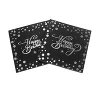 finemark Lot de 40 serviettes d'anniversaire en papier pelliculé, noires, 33 x 33 cm, pour décoration de table d'anniversaire, de fête, argentées