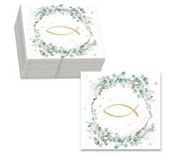 finemark Lot de 40 serviettes d'anniversaire Eucalyptus Happy Birthday Vert eucalyptus Décoration de table d'anniversaire pour femme et homme (poisson)