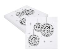finemark Lot de 40 serviettes de table pour anniversaire, boule disco, 33 x 33 cm, décoration de fête discothèque, avec motif argenté pour décoration de table, fête à thème des années 70, 80, 90
