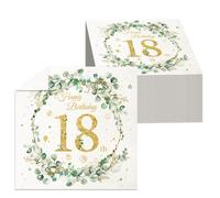 finemark - Lot de 40 serviettes décoratives pour 18 ans - Doré/vert - Eucalyptus - Décoration de table pour 18 ans (18 ans)