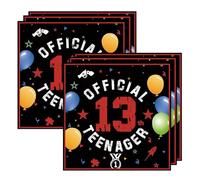 finemark Lot de 40 serviettes en papier décoratives pour 13e anniversaire garçon 33 x 33 cm - Noir et rouge - Décoration de table 13 ans - Happy Birthday