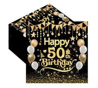 finemark - Lot de 40 serviettes en papier décoratives pour 50e anniversaire - Noir et doré - Pour homme et femme - Décoration de table