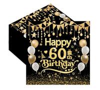 finemark - Lot de 40 serviettes en papier décoratives pour 60e anniversaire - Noir et doré - Pour homme et femme - Décoration de table