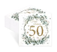 finemark Lot de 60 serviettes d'anniversaire jetables en papier vert eucalyptus pour 50e anniversaire homme et femme Décoration de table d'anniversaire Vert sauge vert menthe