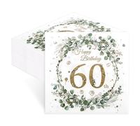 finemark Lot de 60 serviettes d'anniversaire jetables en papier vert eucalyptus pour 60 ans, décoration de table d'anniversaire pour homme et femme, vert sauge, vert menthe