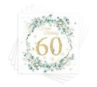 finemark Lot de 60 serviettes d'anniversaire jetables en papier vert eucalyptus pour 60e anniversaire homme et femme - Décoration de table d'anniversaire - Vert sauge vert menthe