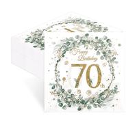 finemark Lot de 60 serviettes d'anniversaire jetables en papier vert eucalyptus pour 70e anniversaire homme et femme - Décoration de table d'anniversaire - Vert sauge vert menthe