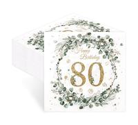 finemark Lot de 60 serviettes d'anniversaire jetables en papier vert eucalyptus pour 80 ans, décoration de table pour 80e anniversaire, vert sauge, vert menthe