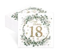 finemark Lot de 60 serviettes d'anniversaire vert eucalyptus pour 18e anniversaire garçon et fille, décoration de table d'anniversaire, vert sauge, vert menthe