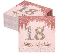 Finemark Lot de 60 serviettes de table roses anniversaire - Décoration de table pour fille 18e