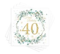 finemark Lot de 60 serviettes en papier jetables pour 40e anniversaire Motif eucalyptus vert menthe